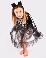 Den Goda Fen Skelett Kleid mit Haarband - Kostüm 122-128 cm für Kinder