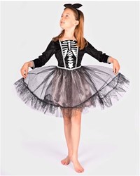 Den Goda Fen Skelett Kleid Kostüm mit Stirnband 134-140cm