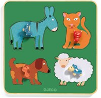 Djeco Holzpuzzle Bauernhoffamilie - Tier Steckpuzzle