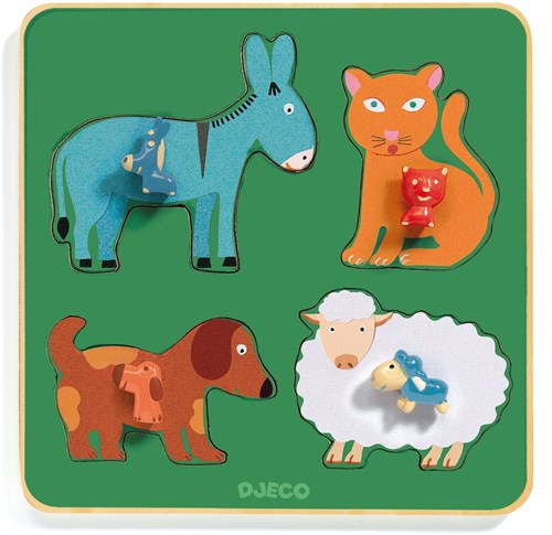 Djeco Holzpuzzle Bauernhoffamilie - Tier Steckpuzzle