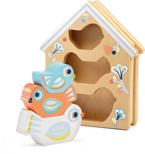 Djeco Holz Babyspielzeug Formenbox BabyBirdy Pastell-2