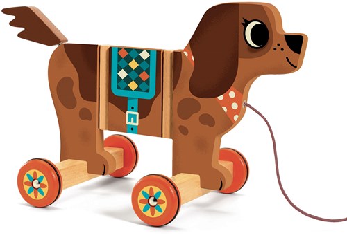Djeco Holz-Ziehtier Nico - buntes Hundespielzeug FSC