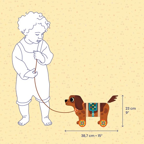 Djeco Holz-Ziehtier Nico - buntes Hundespielzeug FSC-3