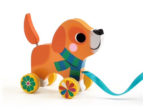 Djeco Holz Nachziehtier Lou - buntes FSC Hund Babyspielzeug-2