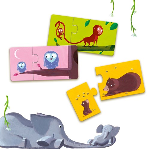 Djeco Puzzle Tiere Duo Mama und Baby FSC Karton Lernspielzeug