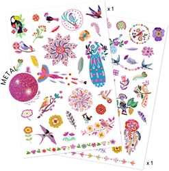 Djeco tattoo Bright birds - temporäre Kindertattoos Vögel metallic