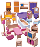 BigJigs Puppenhausmöbel aus Holz Puppenmöbel-Set