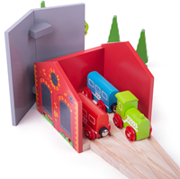 BigJigs Holz Lokschuppen für 2 Züge - Spielzeug Eisenbahn Zubehör-2