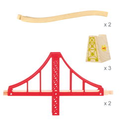BigJigs Holz Eisenbahn Doppel-Hängebrücke rot - Spielzeug Brücke