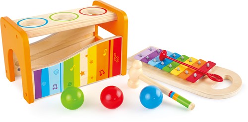 Hape Xylophon und Hammerspiel mit ausziehbarem Xylophon, langlebiges Holzspielzeug für Kleinkinder, multifunktional und in leuchtenden Farben