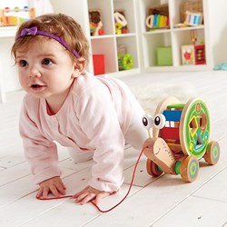 Hape Holz Nachziehtier Schnecke mit Formen Sortierer - buntes Spielzeug