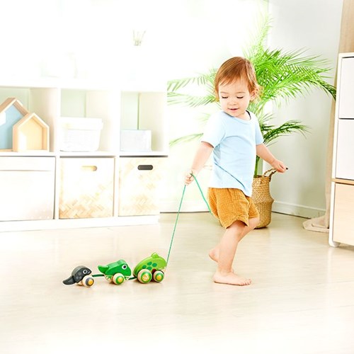Hape Holz Nachziehtier Froschfamilie - Motorikspielzeug für Kleinkinder