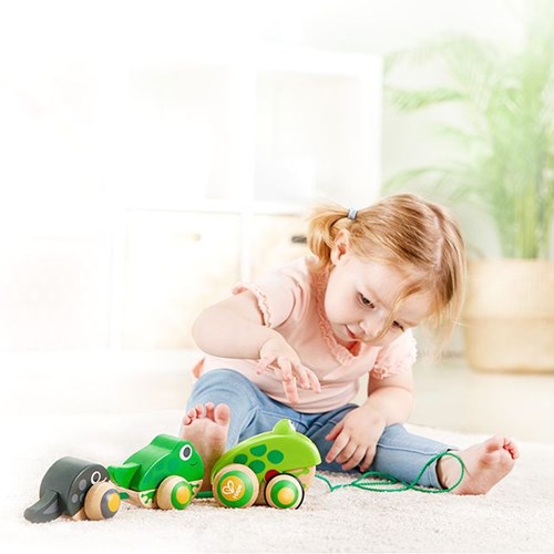 Hape Holz Nachziehtier Froschfamilie - Motorikspielzeug für Kleinkinder-3
