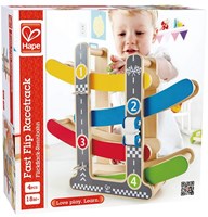 Hape Holz-Rennbahn Fast Flip mit 3 Autos - buntes Spielzeug-3