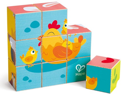 Hape Holz Bauernhof Tiere Blockpuzzle Lernspielzeug für Kinder