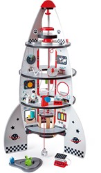 Hape Vierstufenrakete Spielset für Kleinkinder | Preisgekröntes Spielzeug-Raumschiff aus Holz mit wirklichkeitsnahem Design, 20-teiliges Raketen- und Raumfahrtzentrum, inklusive Raumfahrzeug