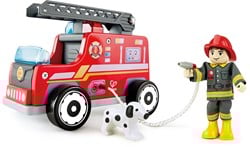Hape E3024 Wooden Fire Truck with Firefighter and Dog Feuerwehr, Feuerwehrauto mit Trupp