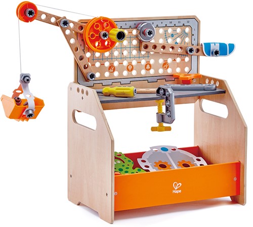 Hape E3028 - Tüftler-Arbeitstisch, MINT-Spielzeug, Experimentierset, Junior Inventor - Erfinden und Experimentieren