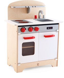 Hape Spielküche - weiße Holzküche für Kinder mit Ofen und Kühlschrank