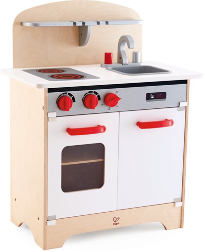 Weiße Gourmet-Küche, Spielküche aus Holz, Kinderküche für Küchen-Rollenspiel, aus Holz, ab 3 Jahren, weiß