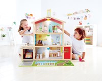 Hape Puppen-Villa von Hape| Preisgekröntes Puppenhaus mit 10 Zimmern, Puppen-Villa aus Holz mit Zubehör ab drei Jahren