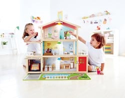 Hape Puppen-Villa von Hape| Preisgekröntes Puppenhaus mit 10 Zimmern, Puppen-Villa aus Holz mit Zubehör ab drei Jahren