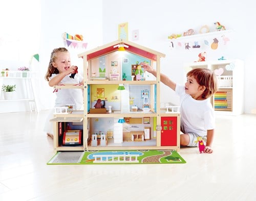 Hape Puppenhaus Family Mansion Holzspielhaus mit Zubehör