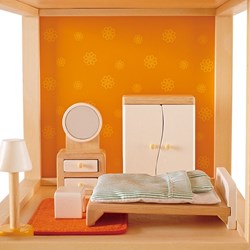 Hape Holz Puppenhaus Schlafzimmer - Puppenhaus Zubehör - Holzspielzeug
