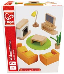 Hape Holz Puppenhaus Wohnzimmer - Media Room Zubehör Set