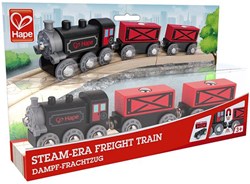Hape Eisenbahn Frachtzug Dampflok Holzspielzeug schwarz rot