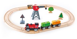 Hape Holz Eisenbahn Gütertransport Set mit Kran und Zubehör