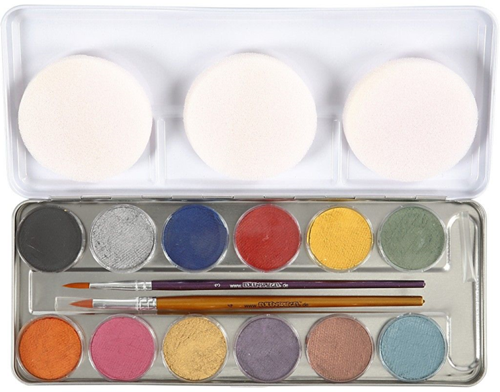 Eulenspiegel Schminkpalette Perlglanz 12 Farben mit Pinseln