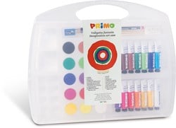 Primo Fantasia: Koffer mit 14 Gouachetuben 12 ml und 15 Aquarellfarben Durchmesser 30 mm, 1 Pinsel, 1 HB-Stifte, 1 Radiergummi, 1 Bleistiftspitzer, 1 Mischpalette