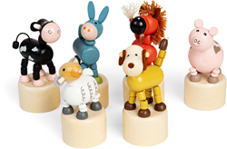 BigJigs Bauernhof Tiere Holz Pushup Spielzeug - bunt und lehrreich