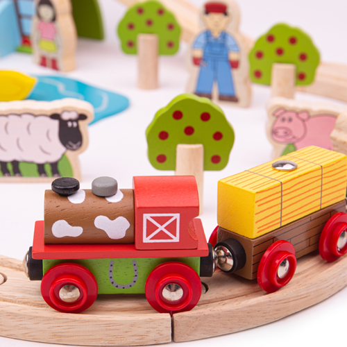 BigJigs Holz Bauernhof Eisenbahnset - 44-teiliges Spielzeug-3
