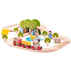BigJigs Holz Bauernhof Eisenbahnset - 44-teiliges Spielzeug