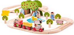 Bigjigs Holz Zugset Bauernhof - 44-teilig