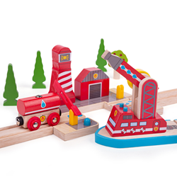 BigJigs Holz Feuerwehr Rettungsstation Eisenbahn Spielzeug