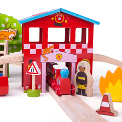 BigJigs Holz Feuerwehr Zugset - 39-teiliges Spielzeug
