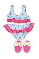Poppen Bikini met Slippers Flamingo, 35-45 cm