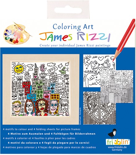 Fridolin Malset Kunst Kit 4 Ausmalbilder mit Rahmen 15x15 cm James Rizzi