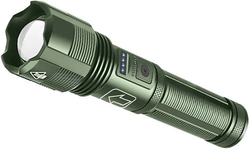 Helle LED-Taschenlampe - Armeegrün - 5 Modi - USB-C aufladbar - Inklusive wiederaufladbarem Akku - AAA-Batterie Backup - Zoomfunktion