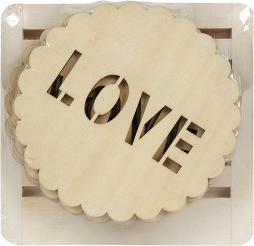 Graine Creative Holzuntersetzer love Dekorationsset 15 cm 6 Stück