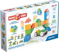 Geomag - Magiccube 1+ Formen - Magnetische Blöcke für Kinder - 4 Farben und Formen - 32 Würfel - 100 % recyceltes Plastik