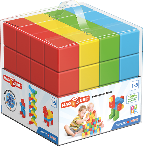 Geomag 57 Magicube-64 Würfel-Magnetisches Konstruktionsspielzeug für Kinder-Green Line-Lernspiel aus 100% Recyclingkunststoff