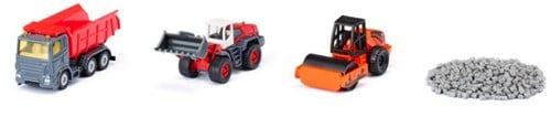 siku 6329, Geschenkset Straßenbau, Muldenkipper, Liebherr Radlader, Straßenwalze, Bewegliche Teile, Inkl. Granulat-2