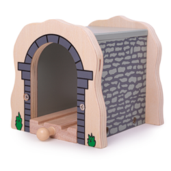 BigJigs Holz Eisenbahntunnel Grau - Spielzeug Zugzubehör Steinmotiv