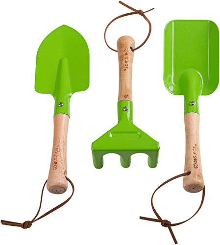 BigJigs Gartengeräte Holz-Stahl - 3-teiliges Kinderspielzeug Set