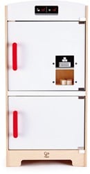 Hape E3153 - Weißer Kühlschrank mit Gefrierfach, Spielzeug-Kühlschrank mit vielen Funktionen, aus Holz, ab 3 Jahren, weiß