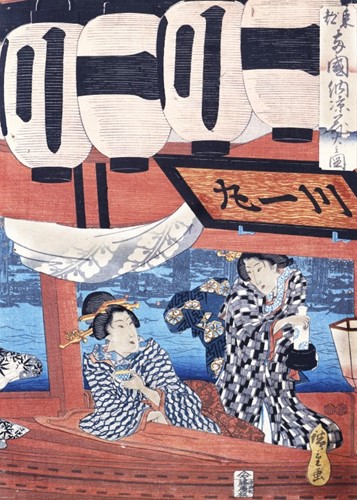 Grafika Hiroshige - Evening Cool and Fireworks at Ryogoku, 1847 - 500 Teile